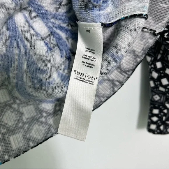 White House Black Market Navy Printed Bright Pattern Snap Front Cardigan Sweater - Picture 5 of 8